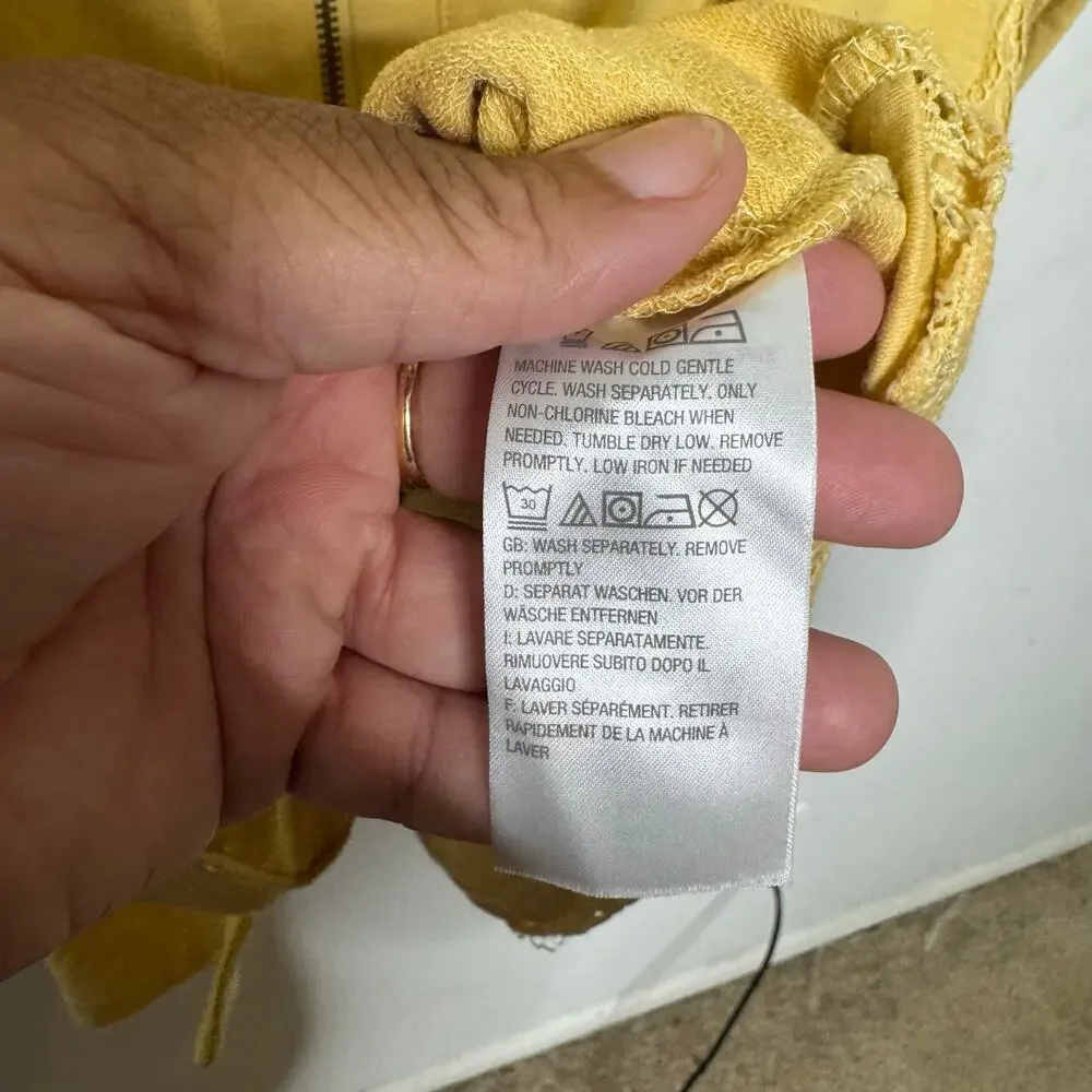 LOGO by Lori Goldstein Lounge Yellow Zip Front Cardigan Women’s Size L Lace Trim